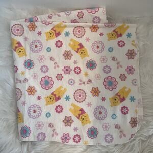 VTG Winnie the Pooh Disney Pooh Piglet Floral Pink Baby Receiving Blanket 30x30”